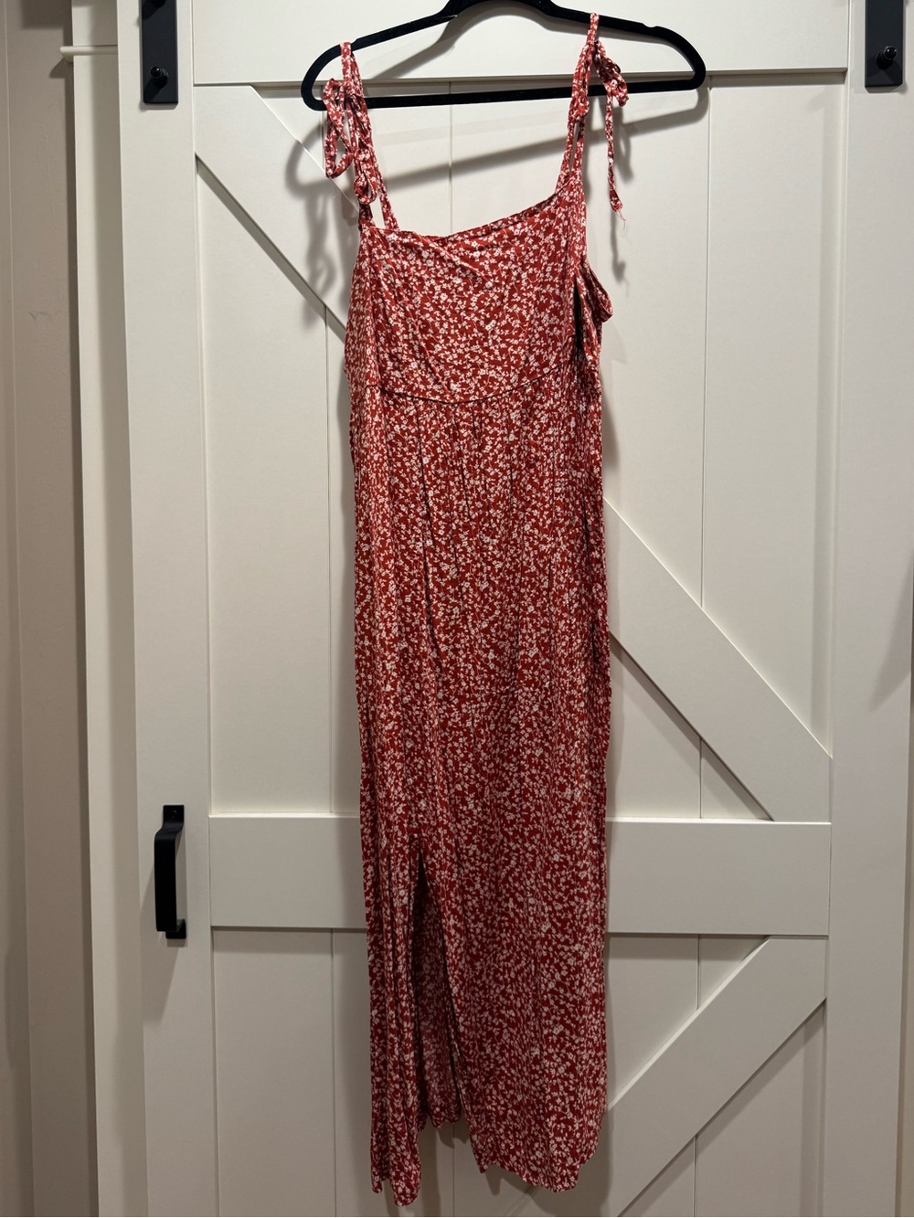 Red/Orange Floral Tie-Shoulder Maxi Dress